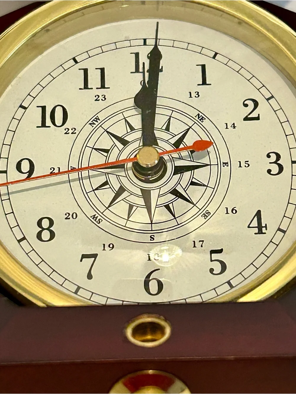 Brass Nautical Clock in Mahagony Wood Finish Box with Alarm